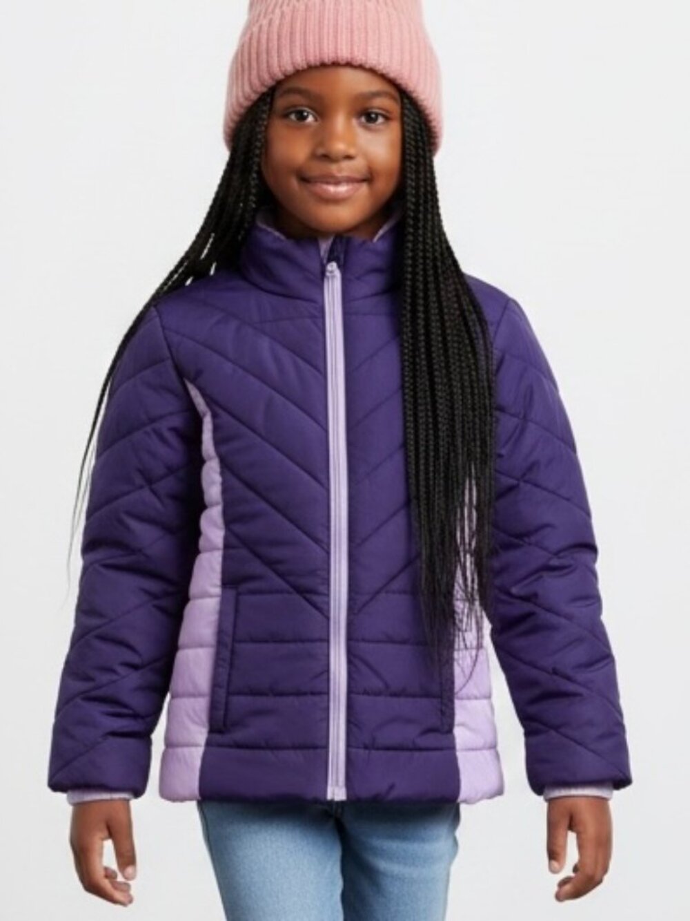 Roebuck & Co Girl’s Puffer Jacket 7/8 2 Tone Purple Full Zip Quilted